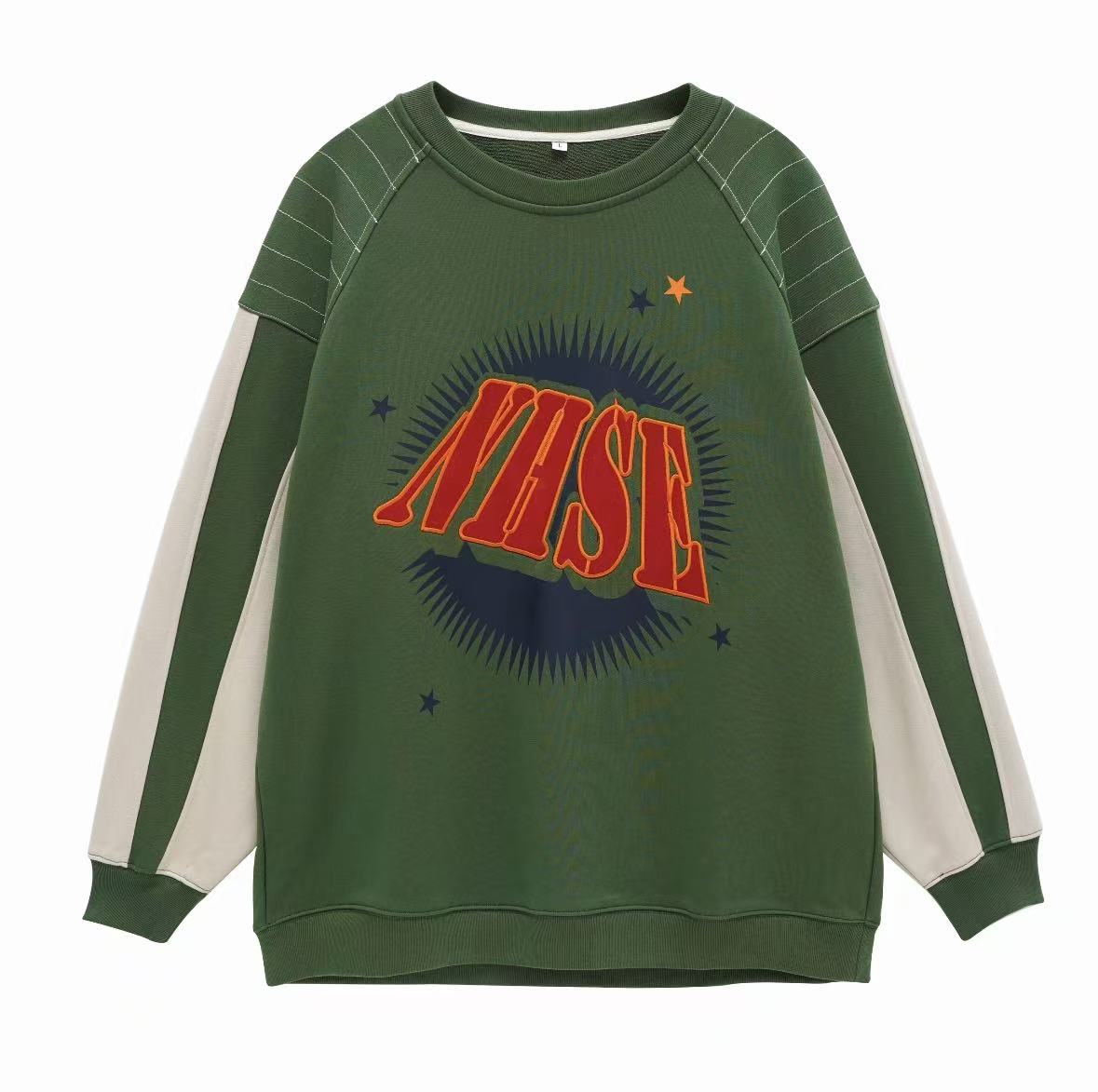 Letter Color Block Raglan Print Sweatshirt